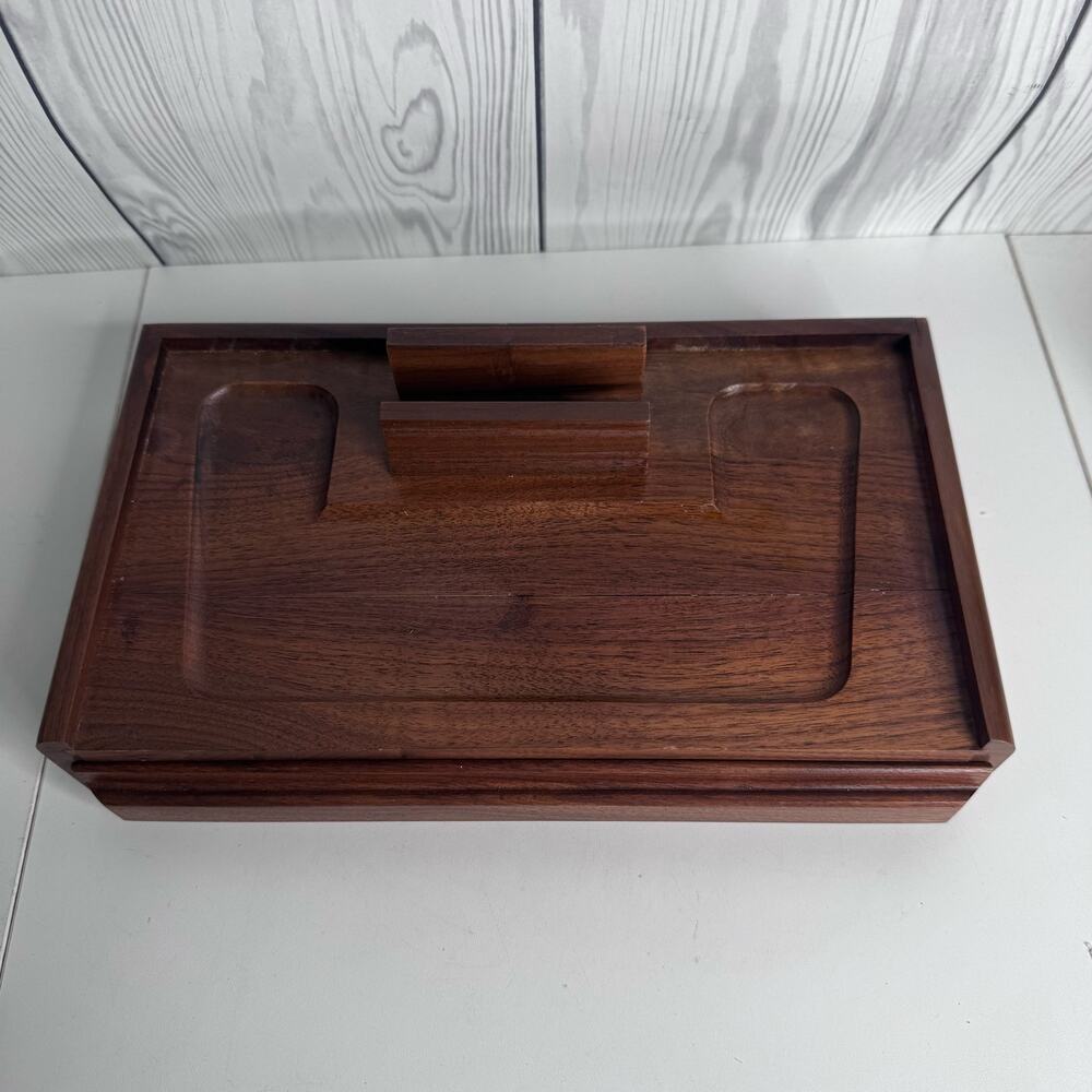 Vintage Dante Wooden Drawer Valet Gentleman Jewelry Box Mid Century Walnut Read